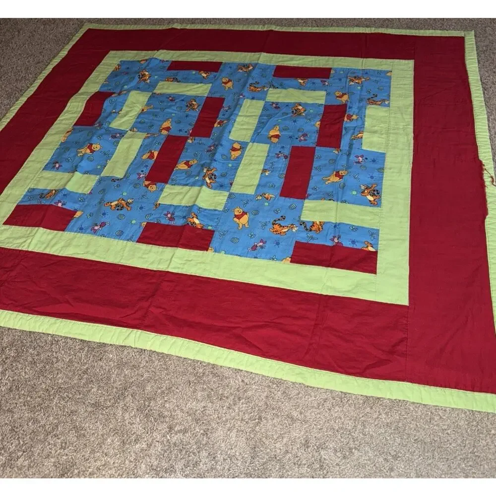 Winnie The Pooh & Friends Hand Made Patchwork Throw / Crib Quilt Blanket 51”x45”